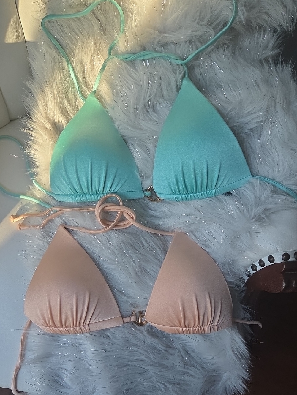 Victoria's  Secrets Two Triangle Bikini Tops - Mint & Nude